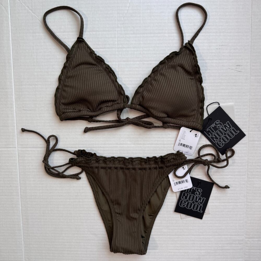 Its Now Cool Eco Frill Tri Bikini Womens Medium Triangle Two Piece Free People M